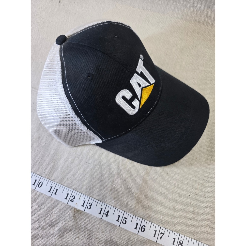 Caterpillar CAT Trucker Hat Black White Mesh Snapback Adjustable Logo Cap - Picture 2 of 4